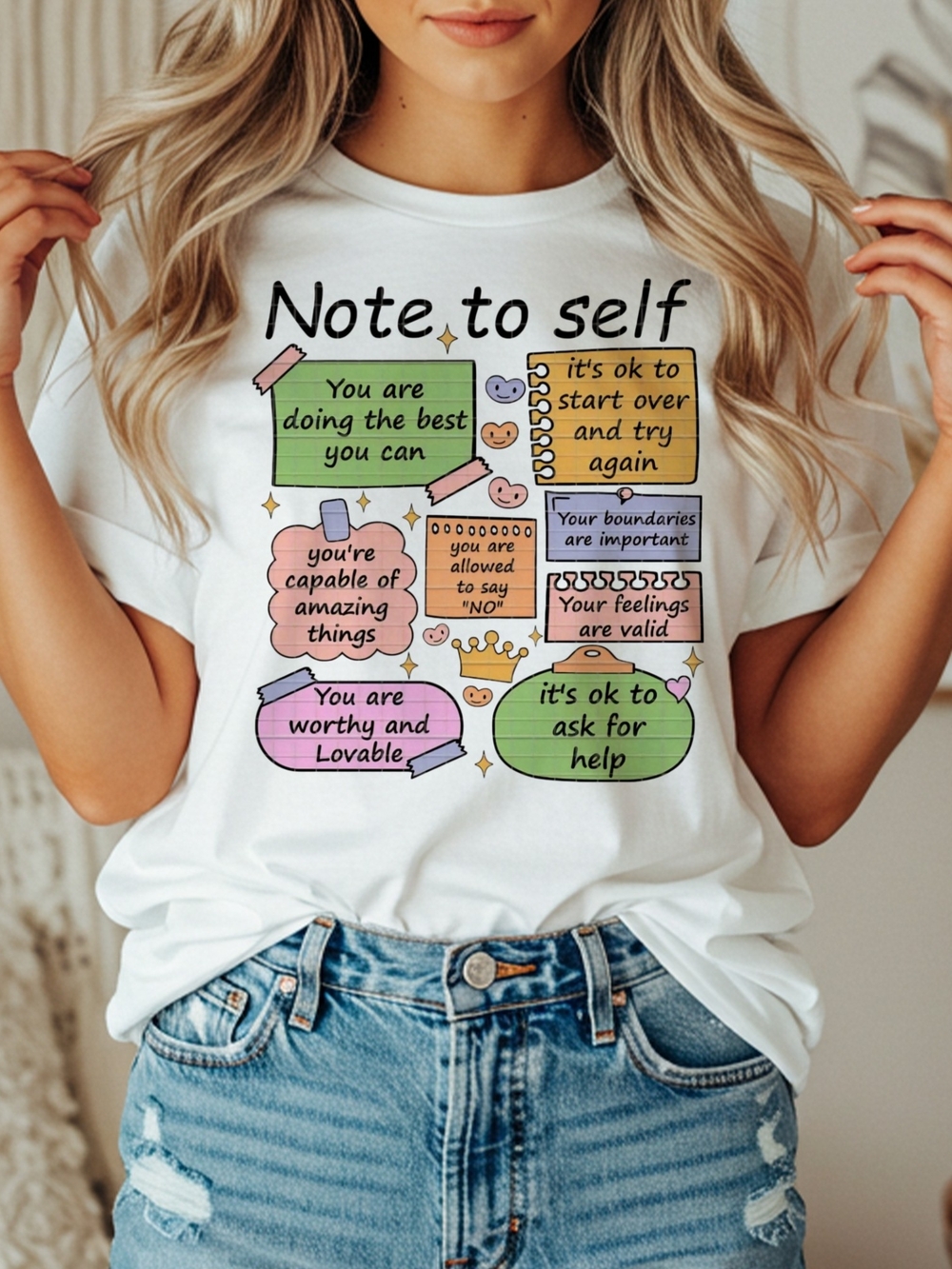 Note to Self Graphic Tee - White Short Sleeve Women's Top